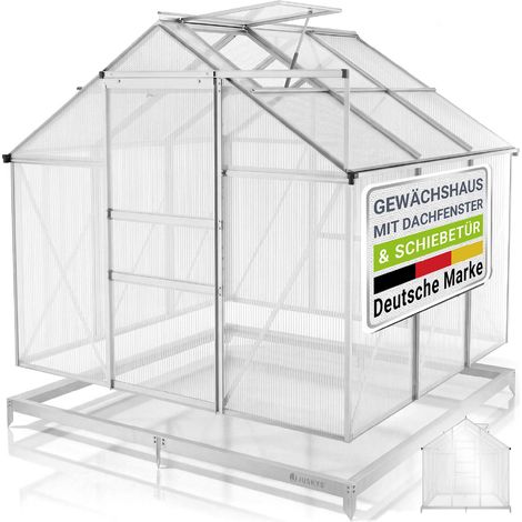 JUSKYS® Gewächshaus 3,6 m² - Aluminiumgestell & Stahlfundament, UV-beständig, abschließbare Schiebetür, belüftbare Dachfenster 61x57 cm