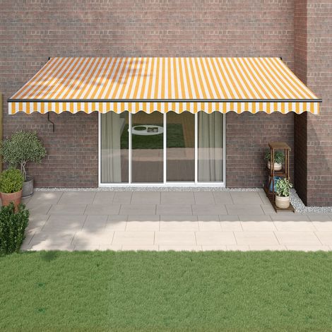 Auvent rétractable,Marquise d'entrée Anti-UV,Auvent facile à assembler jaune et blanc 5x3 m tissu et aluminium -FR85061