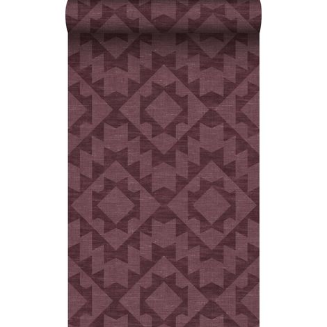 papier peint motif aztèque effet lin violet aubergine - Origin Wallcoverings (1/5)