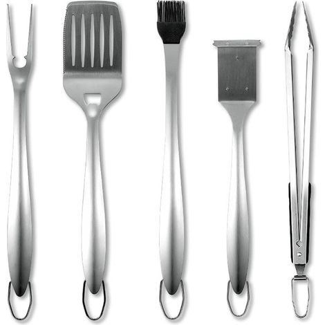 Ensemble d'ustensiles de Barbecue en Acier Inoxydable, 5 pièces, ustensiles à Long Manche, 40,6 cm, Accessoires Portables, spatule, Fourchette, Brosse, pour Hommes et Femmes -