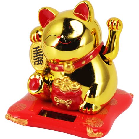 Chat Ondulant à l'énergie Solaire, Respectueux de l'environnement, Heureux Richesse Accueillant des Cadeaux Exquis, Porte-Bonheur, Chat Porte-Bonheur pour Voiture (Sac de Bénédiction Or) (1/5)