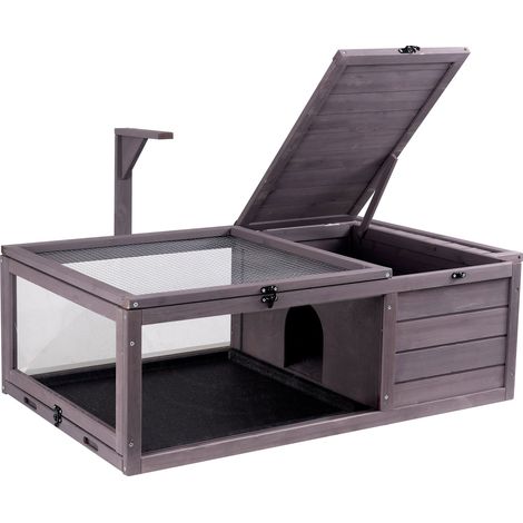 Maison pour Tortues, Habitat pour Tortues Intérieur Extérieur, Enclos Bois pour Tortues avec Support Éclairage Suspendu, Cage pour Reptiles, Petits Animaux, Gecko, Lézard, Serpent, 96,5x61x33 cm (1/5)