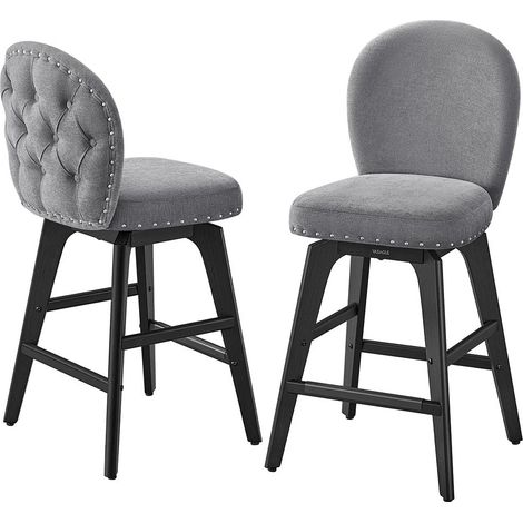 Juego de 2 taburetes de bar giratorios con respaldo y patas de madera asiento de tela chenilla altura del asiento 66,5 cm para isla de cocina gris 120007989