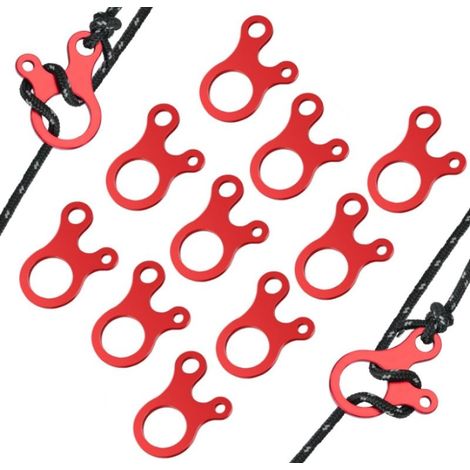 Tendeur de Corde, 12 Pièces, Alliage d'Aluminium, Rouge, Pour Tente, Camping, Randonnée (1/5)