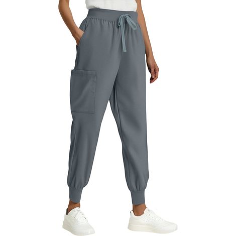 Pantalon Femme Taille Élastique - Coupe Haute Avec Cordon De Serrage - Poche De Sécurité - Tissu Polyester Extensible 4 Directions - Gris - Taille L (1/5)