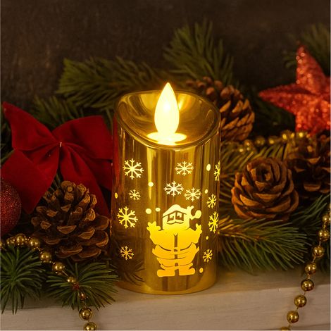 Weihnachtskerze mit LED-Beleuchtung, Weihnachtsmann- und Schneeflockenmotiv – 8 cm – 12er-Set (1/5)