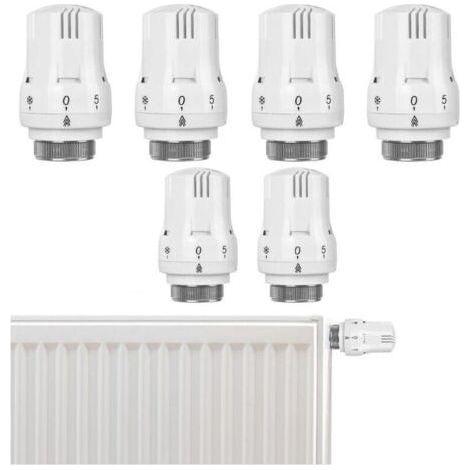 Lot de 6 têtes thermostatiques pour radiateur - Valve de refroidissement intelligente - Tête de rechange : Thermostat de radiateur - Tête de rechange pour le bureau, la maison-Chrom (1/5)