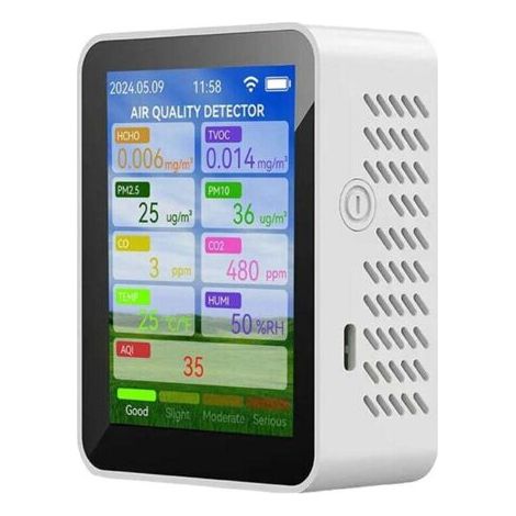 Tuya WiFi Compteur de Qualité L'Air HCHO TVOC Monoxyde CO2 PM2.5/10 Testeur Portable Détecteur Température et D'Humidité Blanc