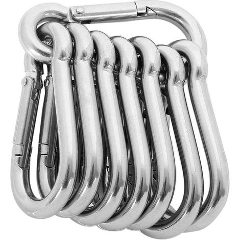 Juego de 8 mosquetones de acero inoxidable de 80 x 8 mm con cierre de seguridad，escalada y camping con capacidad de carga de 230 kg (1/5)
