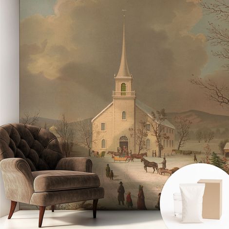 Carta Da Parati Non Tessuto - Con Colla Inclusa per Camera da Letto - Facile da Applica - Motivo decorativo Paesaggio invernale 250x250 cm (1/5)