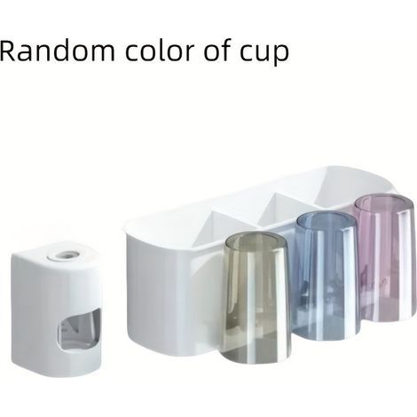 Questo portaspazzolino multifunzionale da parete per il bagno include un supporto per lo spazzolino e un bicchiere per il collutorio. Può essere utilizzato da 3 persone. (1/4)
