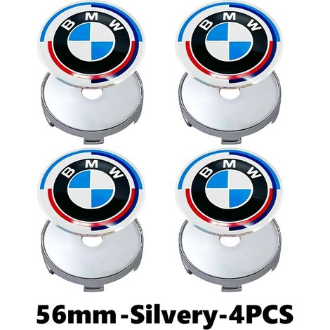 (Argent électronique - Lot de 4, Chine continentale) - Convient pour les enjoliveurs de roue BMW 56 mm avec logo, autocollants et cache-moyeux pour jantes E36, E39, E87, E60, E46, E53, E90, F10, F20, (1/5)