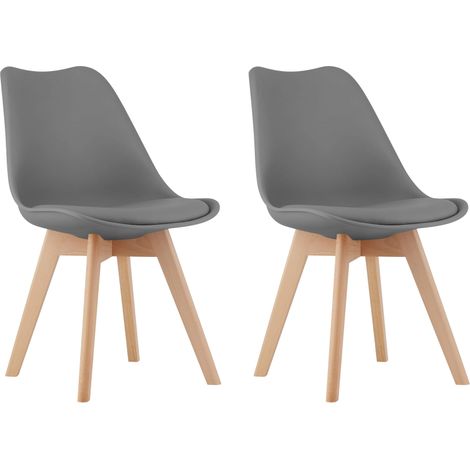 Chaise DOZZA grise rembourrée en simili cuir avec coussin, pieds en bois, dimensions 49x82x43 cm, pour le salon, le bureau, la salle à manger, 2 pièces (1/5)