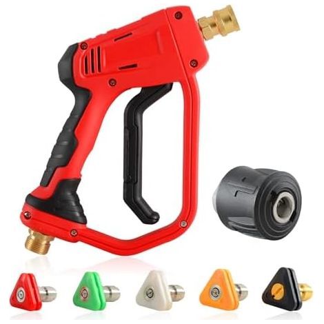 Pistolet de Lavage Haute Pression 4000 PSI avec 5 Buses 1/4" Pulvérisation Connecteur Tuyau M22 14 mm Compatible Karcher K1-K7 Nettoyage pour Voiture Lave-Auto - (1/5)