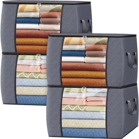 Paquete de 4 bolsas plegables para guardar ropa y mantas, con cremalleras y asas. (1/5)