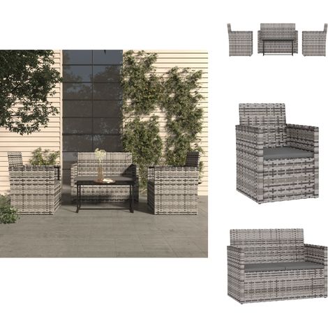 Mobilier d'extérieur 4 pcs avec coussins Résine tressée Gris - Salon De Jardin - Meuble De Jardin - Mobilier Extérieur - Set De Salon - Résine Tressée (1/5)