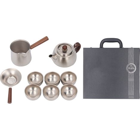 Ensemble théière Titane 350ml + 8 tasses 45ml, isolé avec filtre, poignée anti-brûlure, idéal maison bureau (1/5)