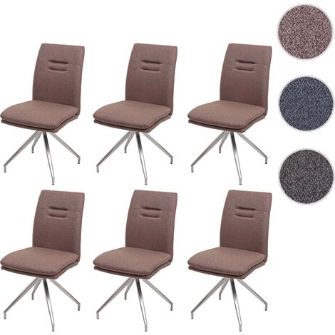 6x chaise de salle à manger HWC-H70, chaise de cuisine fauteuil chaise, tissu/textile inox brossé - gris-brun (1/5)