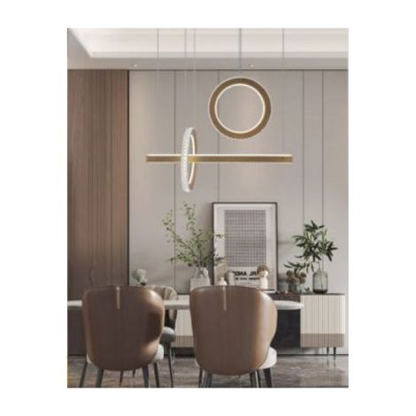 Lampadario led a sospensione 80w cerchi cerchio cristallo oro nero design moderno lineare per cucina soggiorno camera da letto Nero (1/3)