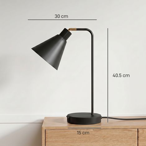Lampes de table modernes en acier avec ports USB, lot de 2, douille E27, noires. (1/5)