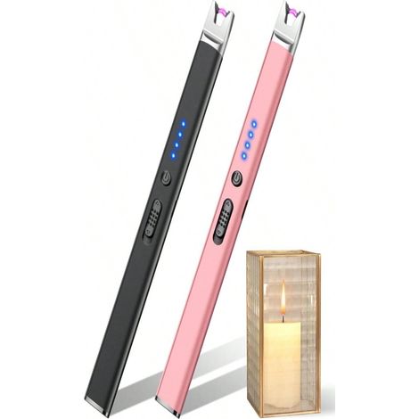 2 Briquets à Bougies Électriques Rechargeables USB à Arc Plasma, Verrou de Sécurité, Résistants au Vent, pour Bougies, Grill, Barbecue, Camping et Cuisinières (Noir et Or) (1/4)