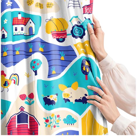 Rideau pour chambre d'enfant (garçon ou fille) avec bande adhésive, motif animaux, 140 x 230 cm (1/5)