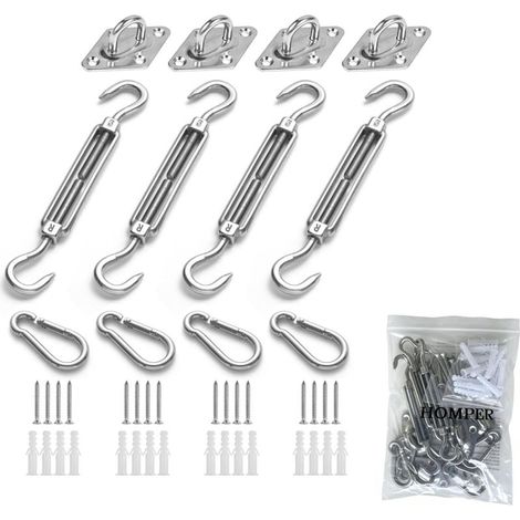 Kit de Fixation pour auvent de Jardin,Triangle et carré,rectangulaire,Accessoires de Fixation de Voile d'ombrage en Acier Inoxydable Robuste (1/5)