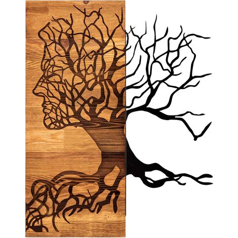Décoration murale en métal et bois Arbre (1/4)