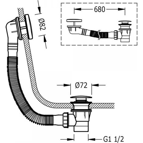 Vidage baignoire Ø 72 mm avec trop‑plein et valve automatique – Système CLICK-CLACK – 13453420 – Tres Grifería (1/5)