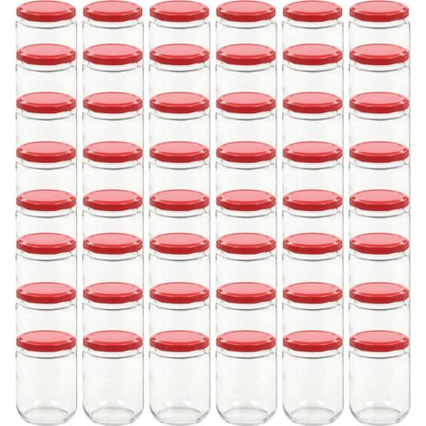 48 pcs Pots à confiture avec couvercle rouge Verre 230 ml CFW30669 (1/5)