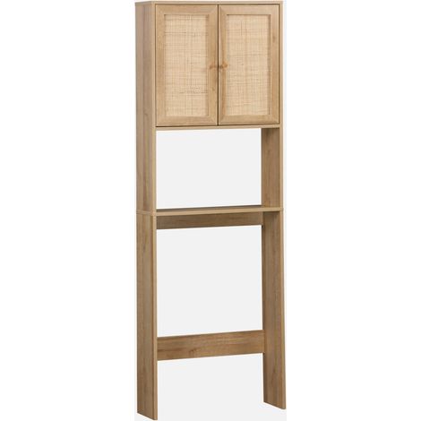 Mensola mobile WC decorato in legno e canna (1/5)