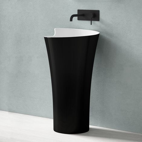 doporro freistehendes Standwaschbecken BTH: 51x51x88cm Col130, innnen weiß+außen schwarz, aus Gussmarmor Waschtisch Waschplatz Standsäule (1/5)