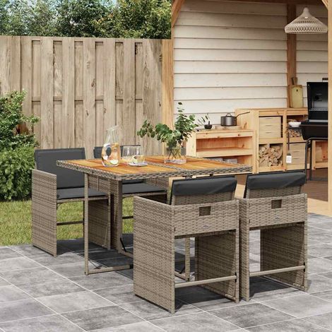 vidaXL 5 Piece Garden Dining Set with Cushions Grey Poly Rattan (1/5)