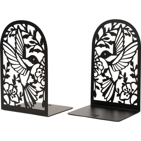 Luxuriöse Buchstützen aus Metall – Stabile, dekorative Buchhalter für Büro und Bibliothek (Schwarzer Kolibri)