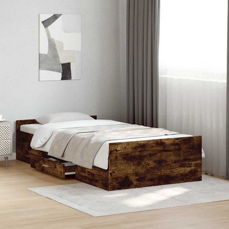 Cadre de lit avec tiroirs sans matelas chêne fumé 75x190 cm (1/5)
