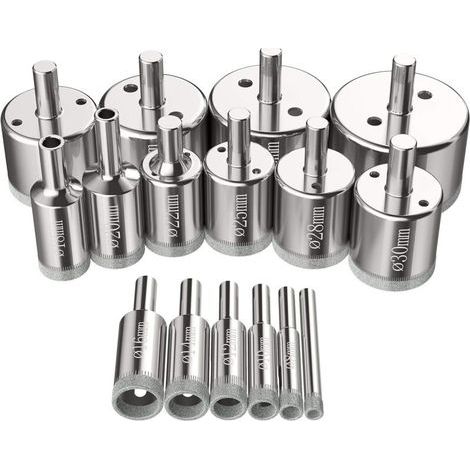 Scies-cloches 16 pcs, Foret Diamant Scie Cloche 6-50 mm Outils de perçage en verre trous scies kit pour acier au carbone, perceuse en verre, céramique, porcelaine, carrelage, marbre (1/5)