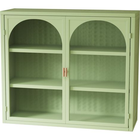 Armario colgante de 2 puertas de vidrio templado y metal, 70 x 23 x 60 cm, verde, MODENUIT (1/5)