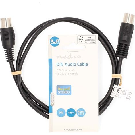 Nedis DIN-Audio-Kabel / DIN 5-Pin Stecker / DIN 5-Pin Stecker / Vernickelt / 1.00 m / Rund / PVC / Schwarz / Label