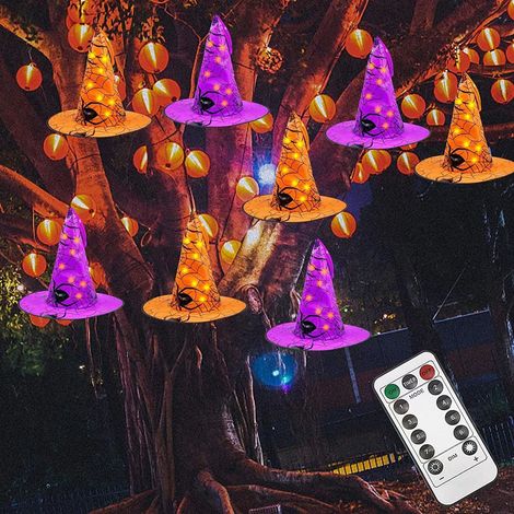 Guirlande Lumineuse Chapeau De Sorcière - Décoration Halloween Extérieure Et Intérieure - 2 Pièces
