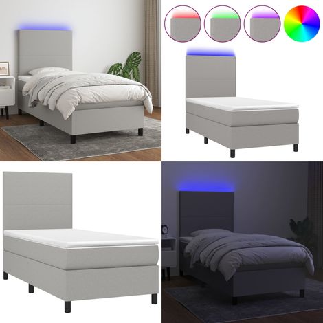 Sommier à lattes de lit avec matelas et LED Gris clair 90x190cm - Sommier Tapissier - Lit Plateforme - Lit Avec Led - Matelas À Ressorts Ensachés - Têtière Ajustable - Home & Living (1/5)