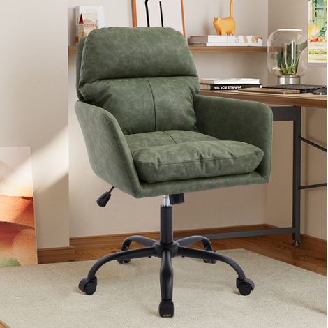 Silla tapizada de PU con estructura metálica verde OKMYHOME (1/5)