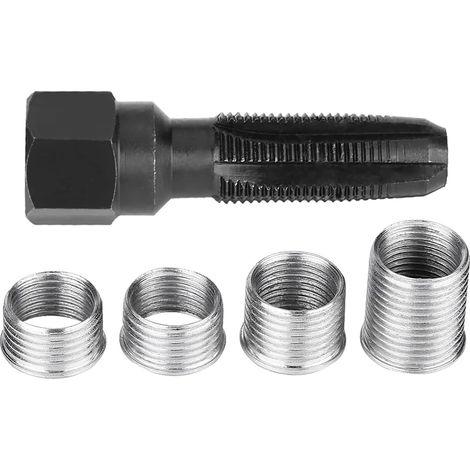 Outil de bougie d'allumage 5 pièces en acier au carbone bougie d'allumage Re filetage outils de robinet avec inserts pour la réparation de bougies d'allumage de 14mm (1/5)