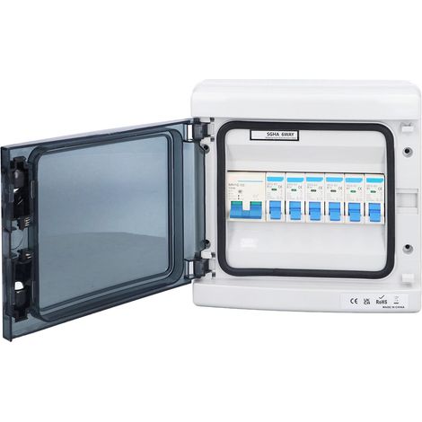 Boîte de distribution étanche 6 modules, 2xB6A + 2xB16A + 2xB32A, interrupteur principal 100A, 6 voies, 230V, norme UE (1/5)