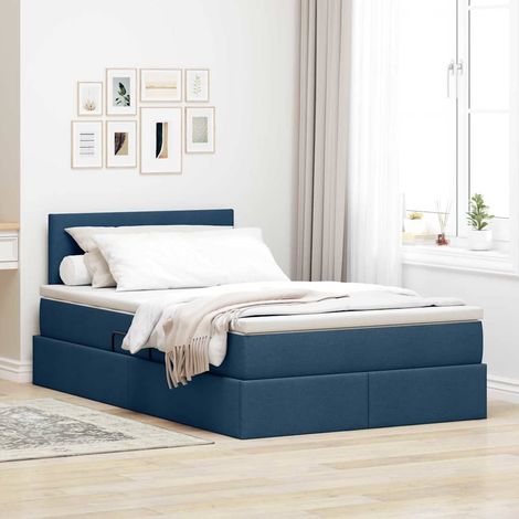Bett mit Stauraum und LED mit Matratze Blau 120 x 190 cm Stoff
