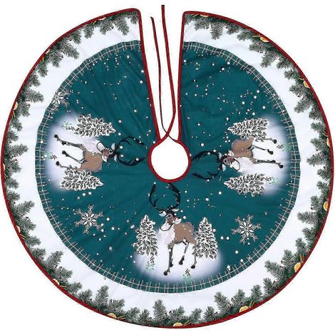 Jupe de sapin de Noël ronde de 90 cm, jupe de sapin de Noël pliable, ensemble de décoration pour le bas du sapin. (1/4)