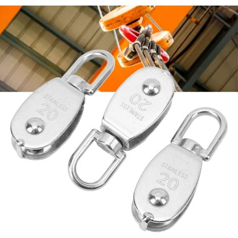 Vente de 3 poulies simples M20, capacité de 75 kg, poulies de grue en acier inoxydable 304, poulies utilisées pour le levage d'échelles, de palans, d'équipements de fitness, d'ascenseurs d'atelier. (1/5)