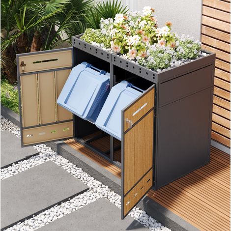 Copri bidoni 132x80x124 cm in acciaio grigio con fioriera per terrazza - MEUBLIV (1/5)