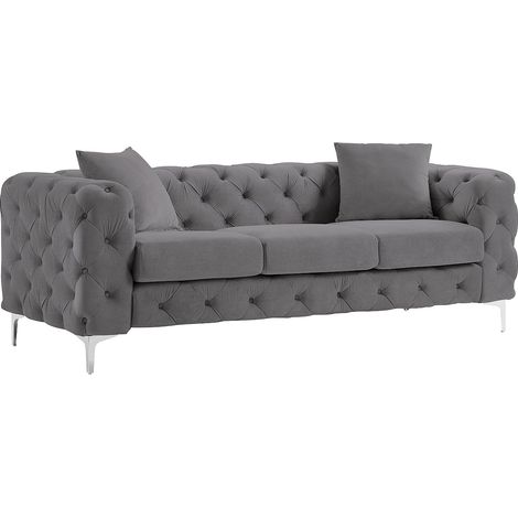 Divano Chesterfield a 3 posti in Velluto Antracite - EDWINA