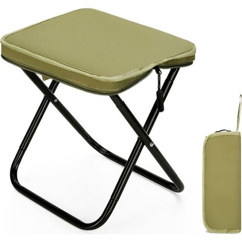 Tabouret pliant, supporte jusqu'à 130 kg, idéal pour l'extérieur (jardin, cuisine, salle de bain, camping, pêche, enfants), revêtement en tissu Oxford, piètement en acier au carbone, 28 x 28 x 24 cm, (1/5)