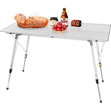 Klappbarer Reise-Campingtisch aus Aluminium mit Tragetasche, 120 x 68,5 cm, höhenverstellbar, Outdoor-Gartentisch für 4–6 Personen, Silber